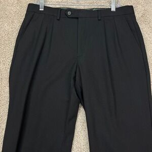 Chaps Men's Black Dress Pants 34x30 Pleated Wool Classic Fit Formal Slacks EUC
